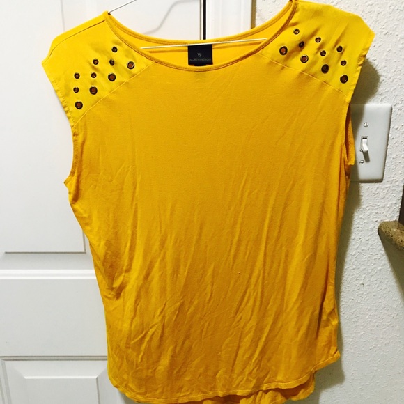 Short sleeves yellow top with decorative wholes--S - Picture 1 of 6